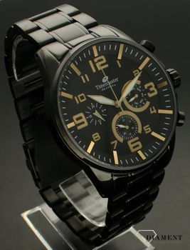 Zegarek męski na złotej bransolecie Timemaster 229-4 z czarną tarczą Zegarek męski w czarnej kolorystyce z ciemną tarczą ozdobioną złotymi dodatkami na tarczy.Masywny, czarny zeg (1).jpg