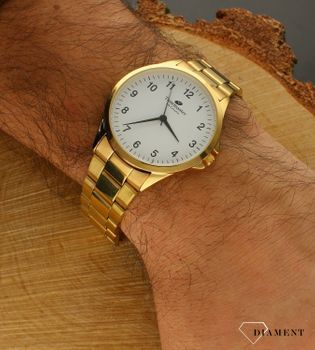 Zegarek męski klasyczny na złotej bransolecie TIMEMASTER  231-2. Zegarek męski. Zegarek męski o klasycznym wyglądzie na złotej bransolecie. Tarcza zegarka w kolorze białym z czarnymi, czytelnymi cyframi arabskimi (1).jpg
