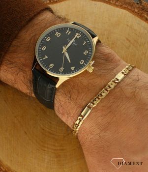 Zegarek męski złoty na czarnym pasku TIMEMASTER 251-5 z czytelna tarczą posiada wskazówki świecące w ciemności. Zegarek męs.jpg