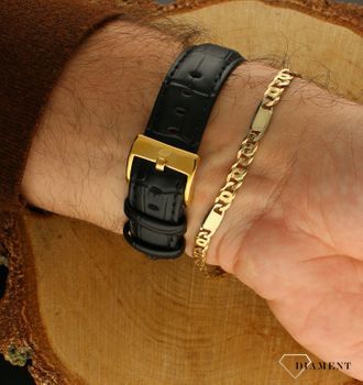 Zegarek męski złoty na czarnym pasku TIMEMASTER 251-5 z czytelna tarczą posiada wskazówki świecące w ciemności. Zegarek męski to (1).jpg