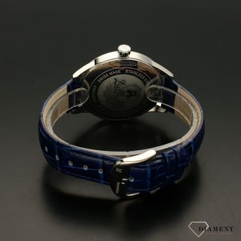 Zegarek męski Delbana Retro 41601.622.6.044. Zegarek męski o klasycznym wyglądzie o bardzo czytelnym, ciemnym cyferblacie w kolorze niebieskim. Tarcza zegarka w niebieskim kolorze ze srebrnymi cyframi  (3).jpg