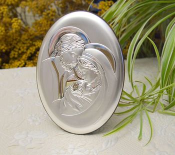 Obrazek srebrny z wizerunkiem Świętej Rodziny w drewnie 6378. Obrazek srebrny ukazujący Świętą Rodzinę,  (2).JPG