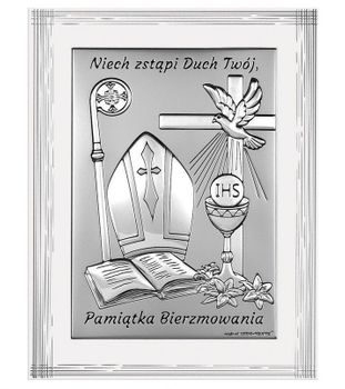 Obrazek srebrny biała ramka symbolizujący Sakrament Bierzmowania BC6721F2.jpg