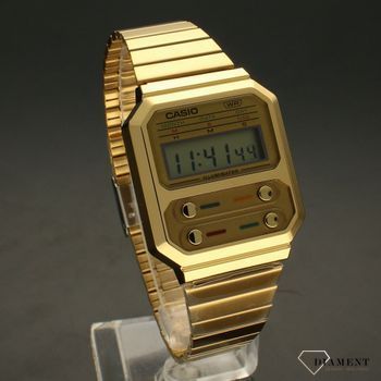 Zegarek Casio na bransolecie elektroniczny Casio Vintage A100WEG-9AEF z modnymi guzikami' na tarczy (1).jpg
