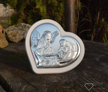 Obraz srebrny z Aniołem i modlącym się dzieckiem w sercu W65122. Srebrny obrazek pamiątka chrztu świętego jest tradycyjnym upominkiem dla nowo narodzonego dziecka upamiętniającym dzień,  (3).JPG