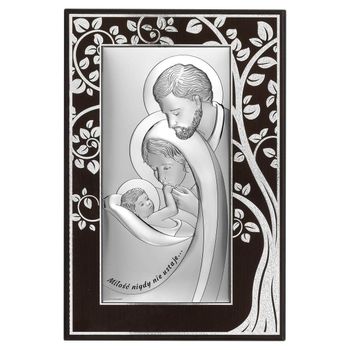 Srebrny obrazek z wizerunkiem Świętej Rodziny w drewnianej ramce BC6729M3A.jpg