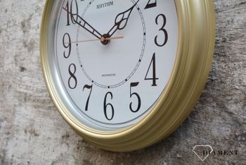 Zegar ścienny do salonu złoty Rhythm to zegar ścienny z kolekcji zegarów ściennych złotych japońskiej marki Rhythm. Jest to zegar na ścianę idealny na prezent (4).JPG