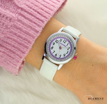 Zegarek dziecięcy dla dziewczynki błyszczący biały pasek Sparkle CWG5121.jpg