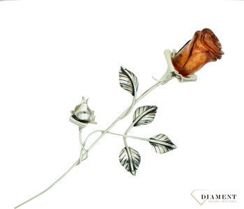 Srebrna róża z bursztynu bałtyckiego na prezent 19,5 cm DIA-11366-RÓŻA-925. Srebrna róża z bursztynem to idealny prezent na wszelkie okazje, zaręczyny, złote gody, obchody, lecie, urodziny, rocznice oraz dekorację do wazonu.1.jpg