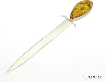 Elegancki nóż do listów, kopert ozdobiony bursztynem bałtyckim DIA-11368-NÓŻ-925. Stylowy nóż ozdobiony bursztynem bałtyckim to idealny pomysł na prezent. Prezent dla mężczyzny. 2.jpg