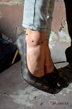 Srebrna pozłacana bransoletka na nogę z kryształami granat. Bransoletka na nogę to oryginalna, kobieca biżuteria, szczególnie pasująca do letnich i wakacyjnych stylizacji (1).JPG