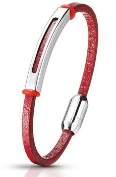 Bransoletka damska skórzana czerwona z elementem stalowym Grawer gratis DIA-BRA-S1453244-STAL.jpg