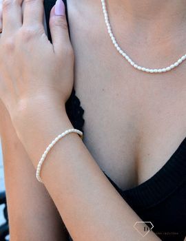Komplet pozłacany z perłami naszyjnik i bransoletka DIA-KPL-6574-925. Komplet idealny na prezent.  Biała biżuteria będzie doskonałym dgfatkiem do letnich stylizacji (1).JPG