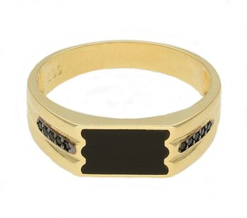 Złoty sygnet męski 585 o prostokątnej formie z Czarnymi elementami DIA-PRS-10458-585 Złoty męski  sygnet wykonany z żółtego złota próby 585. Męska złota biżuteria idealna na prezent (1).jpg