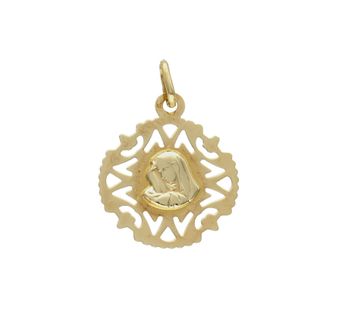 Złota zawieszka 585 medalik z Matką Boską DIA-ZAW-9010-585. Piękny medalik o bogatej symbolice religijnej. Sakralną biżuterię wykonano z 14-karatowego żółtego złota, kruszcu od wielu setek lat symbolizującego doskonałość i pon.jpg