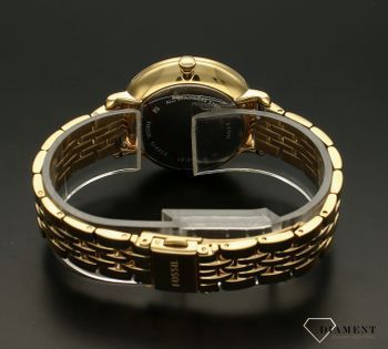 Zegarek damski złoty Fossil Jacqueline ES5167. Zegarek damski zasilany za pomocą baterii. Tarcza zegarka w pięknej perłowej odsłonie wzbogacona tarczą z Fazami księżyca. Dookoła tarczy, błyszczące cyrko.jpg