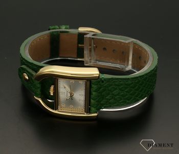 Zegarek damski Fossil Harwell Zielony pasek ES5267. Złota koperta ze stali szlachetnej to idealne połączenie z zielonym, skórzanym paskiem. Tarcza zegarka w kwadratowym nowoczesnym wyglądzie (5).jpg