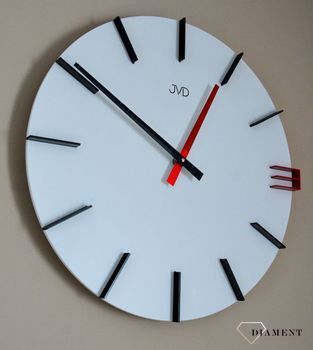 Zegar na ścianę JVD 40 cm Nowoczesny Biały z czerwonym HC44.1. Duży zegar ścienny JVD HC44.1 - 40 cm (4).JPG