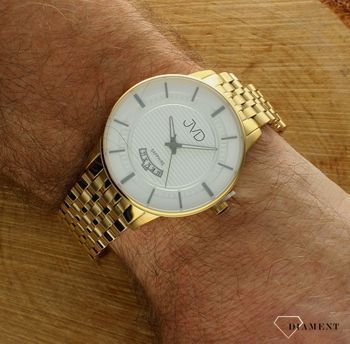 Zegarek męski JVD na bransolecie w złotym kolorze szafirowe szkło JE613 (1).jpg