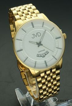 Zegarek męski JVD na bransolecie w złotym kolorze szafirowe szkło JE613 (2).jpg
