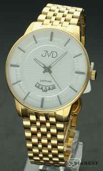 Zegarek męski JVD na bransolecie w złotym kolorze szafirowe szkło JE613 (3).jpg