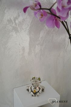 Dekoracyjna, posrebrzana figurka żabka ze smoczkiem idealnie wypełni i ozdobi wolną przestrzeń w dziecięcym pokoju. Upominek z okazji urodzenia dziecka, Chrztu.1.JPG