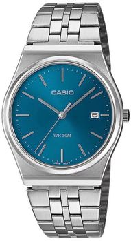 Zegarek Casio na srebrnej bransolecie MTP-B145D-2A2VEF tarcza w morskim kolorze.jpg
