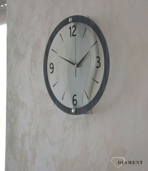 Nowoczesny zegar ścienny do salonu JVD okrągły NS19038. Zegar ścienny w okrągłej szklanej obudowie. Zegar ścienny z cyframi arabskimi i indeksami w kolorze czarnym. Zegar ścienny z płynącym sekundnikiem.  (9).JPG