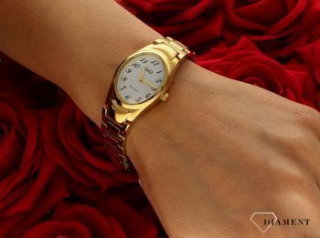 Zegarek damski Q&Q na bransolecie biżuteryjnej w złotym kolorze Q20A-005P. Damski zegarek na bransolecie. Zegarek damski z wyraźną tarczą. Damski zegarek w złotym kolorze na bransolecie idealny na prezent.  (1).jpg
