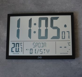 Zegar JVD RB9412.1 Termometr DCF77 Dni Tygodnia po polsku 42x29 cm. Duży czytelny zegar ścienny  biurkowy z termometrem RB9412.1 firmy JVD (6).JPG