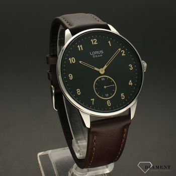 Zegarek męski LORUS Classic Brązowy pasek RN459AX9. Mechanizm japoński mieści się w okrągłej stalowej, wytrzymałej kopercie. Zegarek męski Lorus ze złotymi cyframi arabskimi (2).jpg