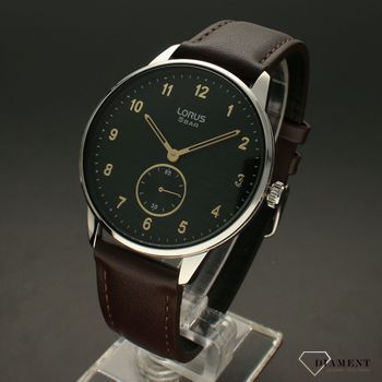 Zegarek męski LORUS Classic Brązowy pasek RN459AX9. Mechanizm japoński mieści się w okrągłej stalowej, wytrzymałej kopercie. Zegarek męski Lorus ze złotymi cyframi arabskimi (3).jpg