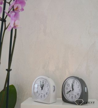 Budzik klasyczny JVD szary SRP213.1 ✅ Budzik czeskiej marki JVD o klasycznym wyglądzie w kolorze szarym. ✅ Tarcza zegarka w kolorze białym z czarnymi cyframi arabskimi (8).JPG