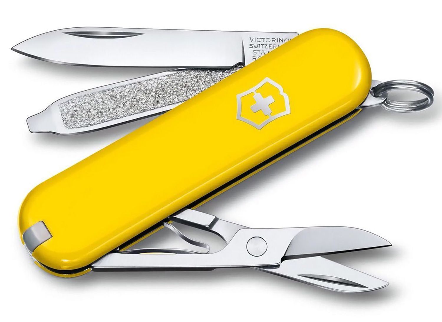 Victorinox Classic SD 0.6223.8G – kompaktowy scyzoryk szwajcarski z 7 funkcjami. Żółta obudowa, długość 58 mm, waga 21 g. Idealny do codziennego użytku.1.jpg