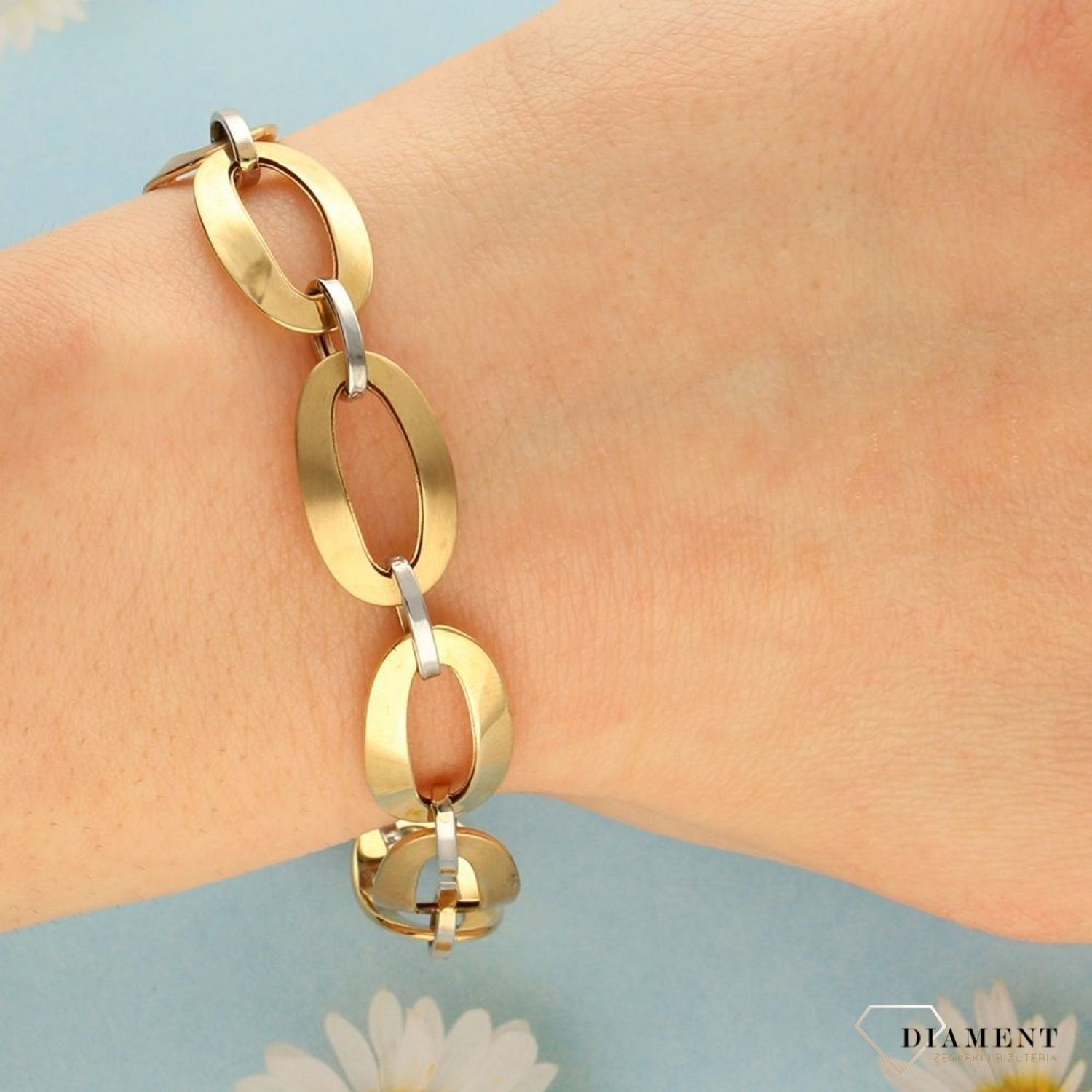 Bransoletka złota duże ogniwa. Bransoletka żółte i białe złote. Złote Bransoletki Damskie w Sklepie z Biżuterią zegarki-diament.pl to idealny pomysł na prezent dla kobiety..jpg