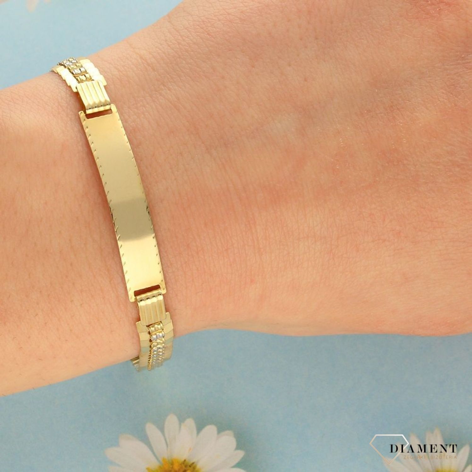 Złota bransoletka blaszka. Elementy pod grawer. Złote Bransoletki Damskie w Sklepie z Biżuterią zegarki-diament.pl to idealny pomysł na prezent dla kobiety. (2).jpg