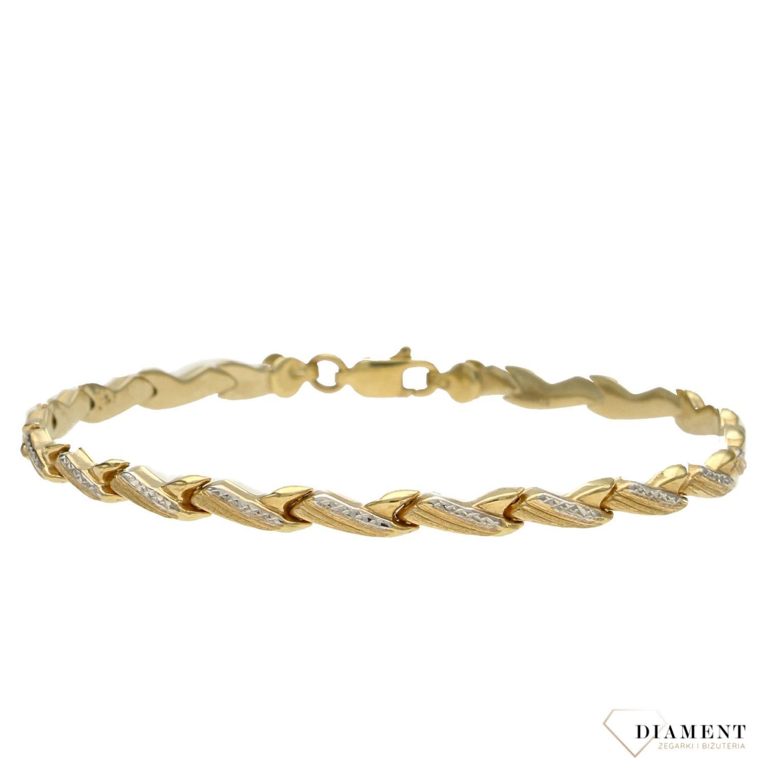 Nowoczesna złota bransoletka wykonana z wysokiej jakości złota próby 585. Bransoletka w dwóch kolorach złota. Pięknie ozdobi i nada modnego wyglądu stylizacji.  (1).jpg