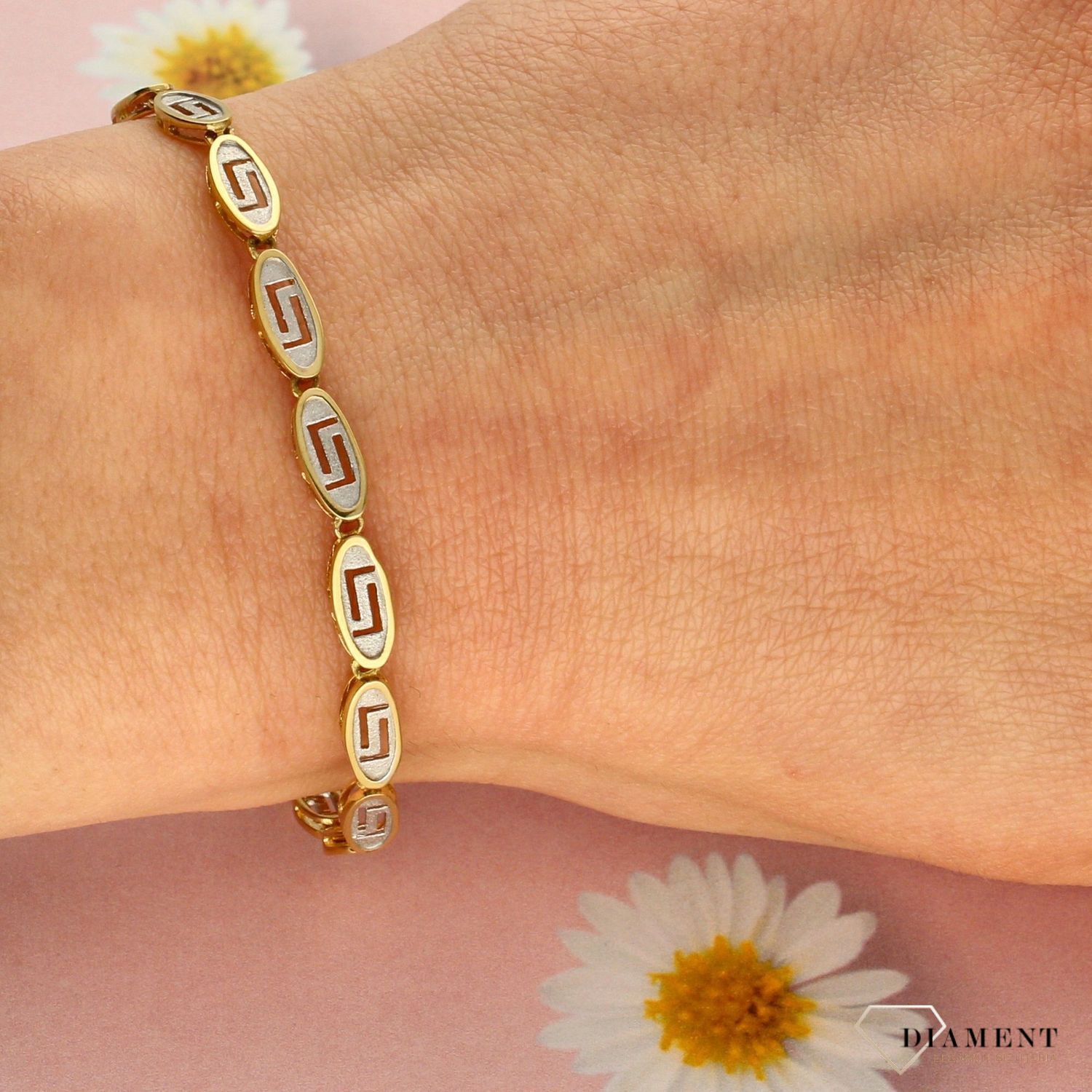 Złota bransoletka damska  585 białe i żółte złoto 000000-116.jpg