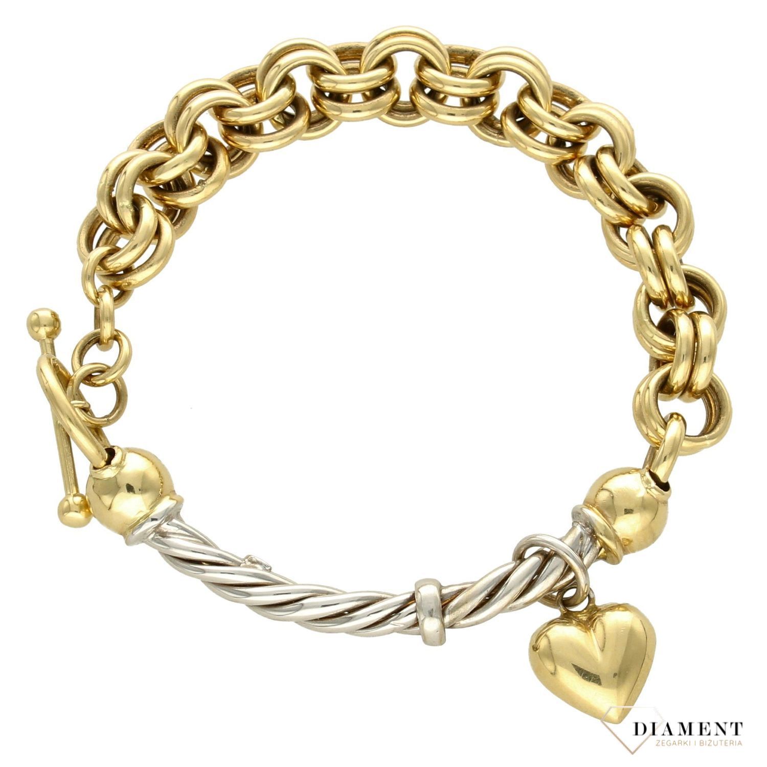 Złota bransoletka z zawieszką w kształcie serca. Złota bransoletka świetna na prezent. Złota bransoletka 585. Piękny dodatek do wielu stylizacji. Zapraszamy!  (1).jpg