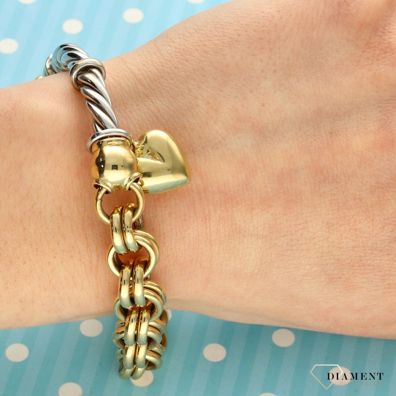 Złota bransoletka z zawieszką w kształcie serca. Złota bransoletka świetna na prezent. Złota bransoletka 585. Piękny dodatek do wielu stylizacji. Zapraszamy!  (1).jpg