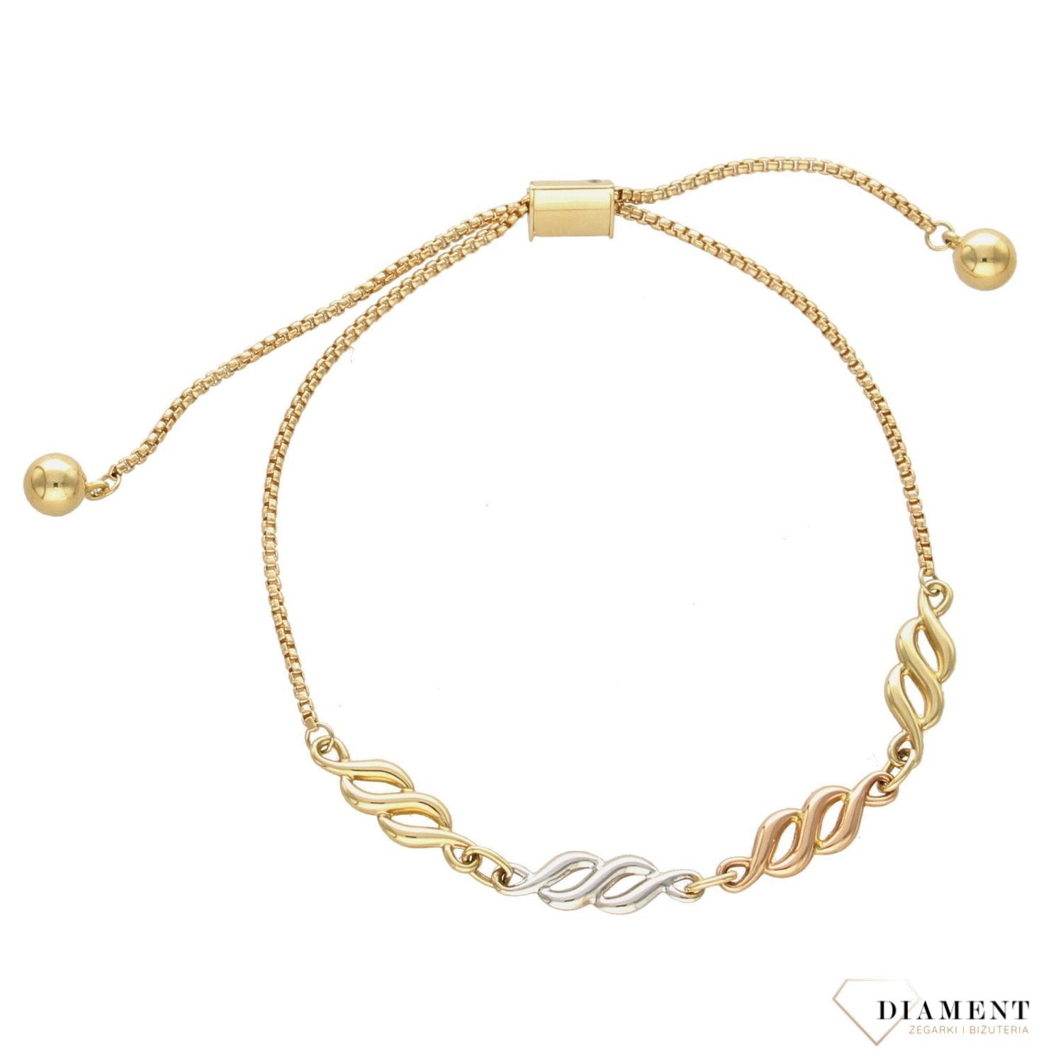 Złota bransoletka w modnej odsłonie, z regulowanym, nowoczesnym zapięciem. Złota bransoletka idealna do wielu stylizacji. Sprawdzi się jako prezent.  (1).jpg