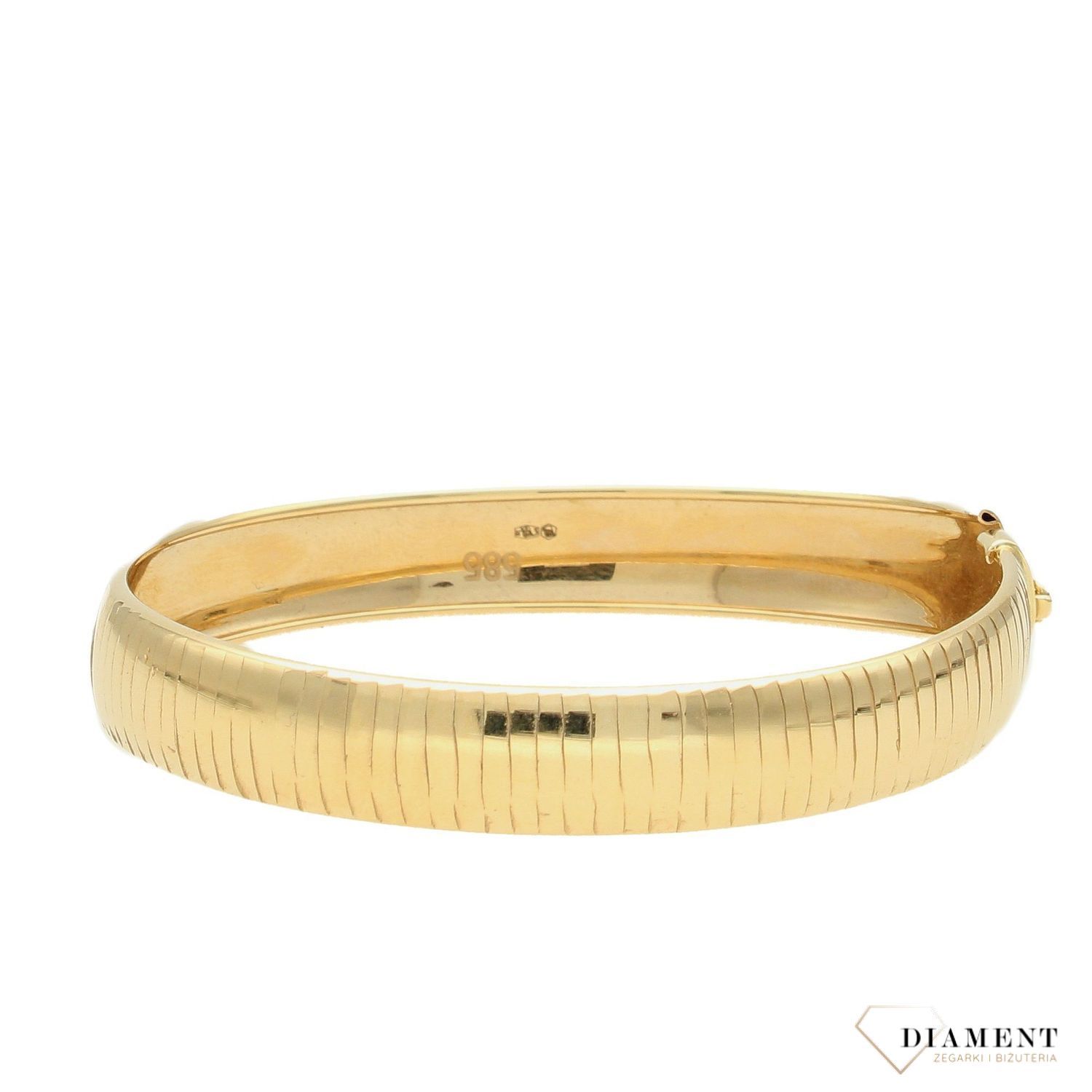 Złota bransoletka sztywna w kształcie owalu, wykonanym z najwyższej jakości złota próby 585. Złota bransoletka to świetny pomysł na prezent dla kobiety.  (1).jpg