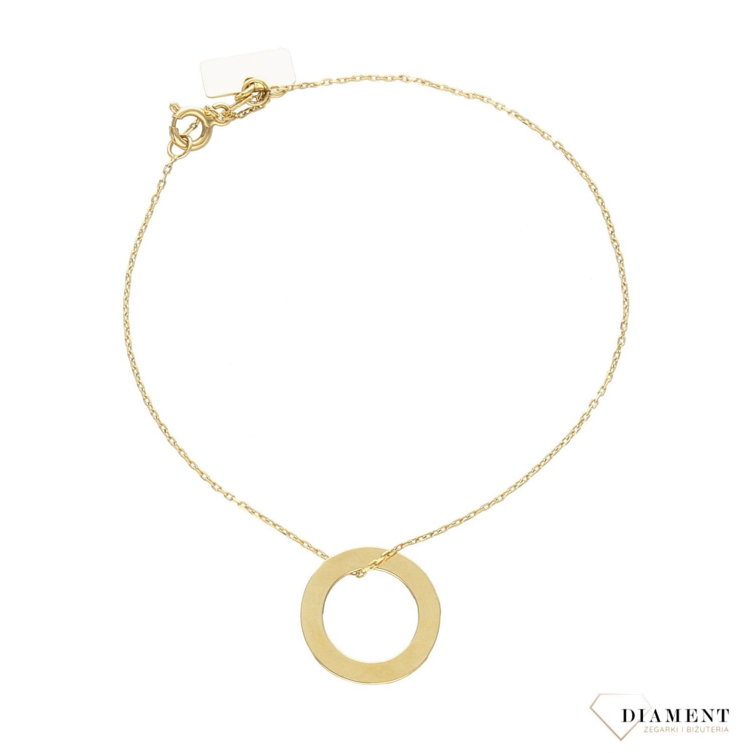 Złota bransoletka celebrytka z elementem ozdobnym w postaci pustego kółka w środku. Złota bransoletka idealna na prezent.  (1).jpg