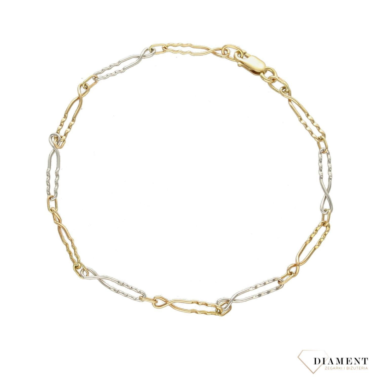 Złota bransoletka o ciekawym i niepowtarzalnym wzorze wykonanym w kolorach żółtym oraz białym. Delikatna bransoletka. Idealny pomysł na prezent. Prezent dla mamy.  (2).jpg