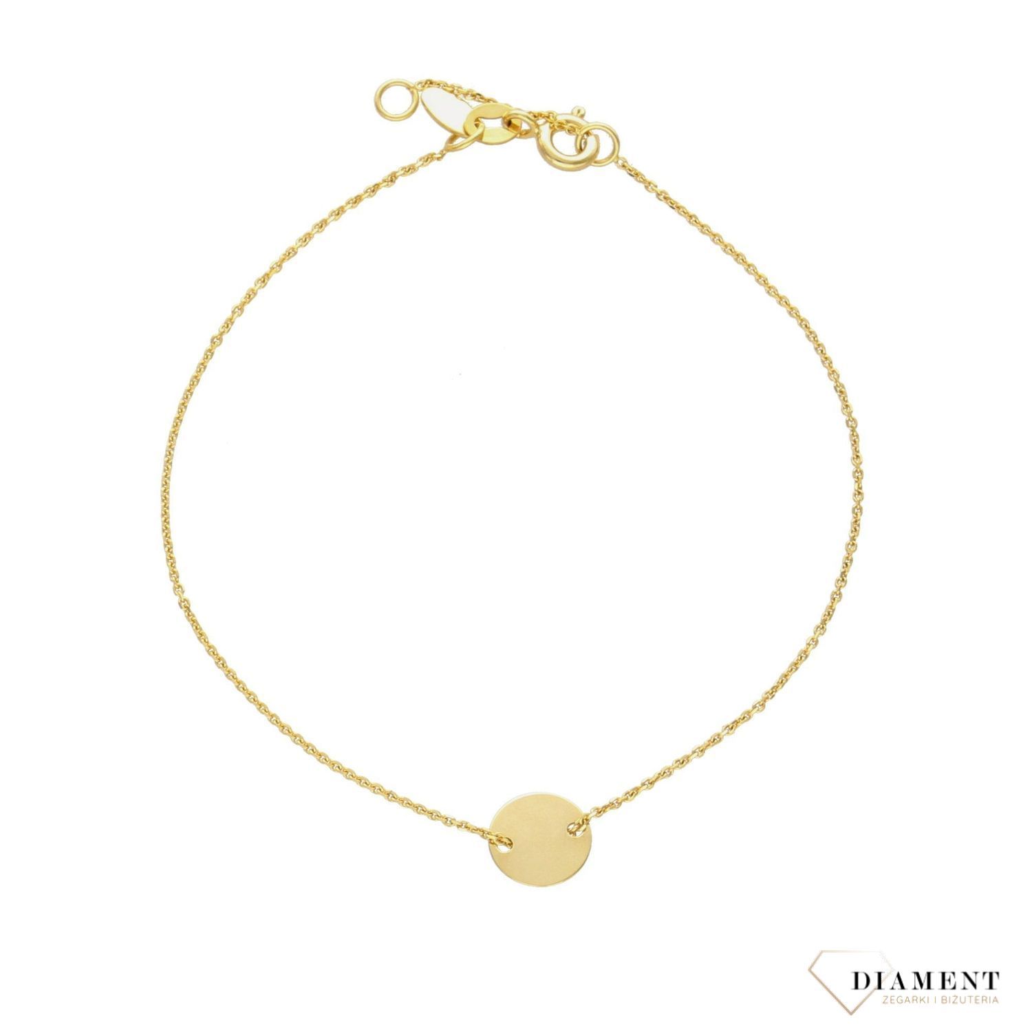 Złota bransoletka z kółkiem i delikatnym łańcuszkiem. Bransoletka celebrytka o prostej formie będzie idealna na prezent dla mamy i najbliższej przyjaciółki..jpg