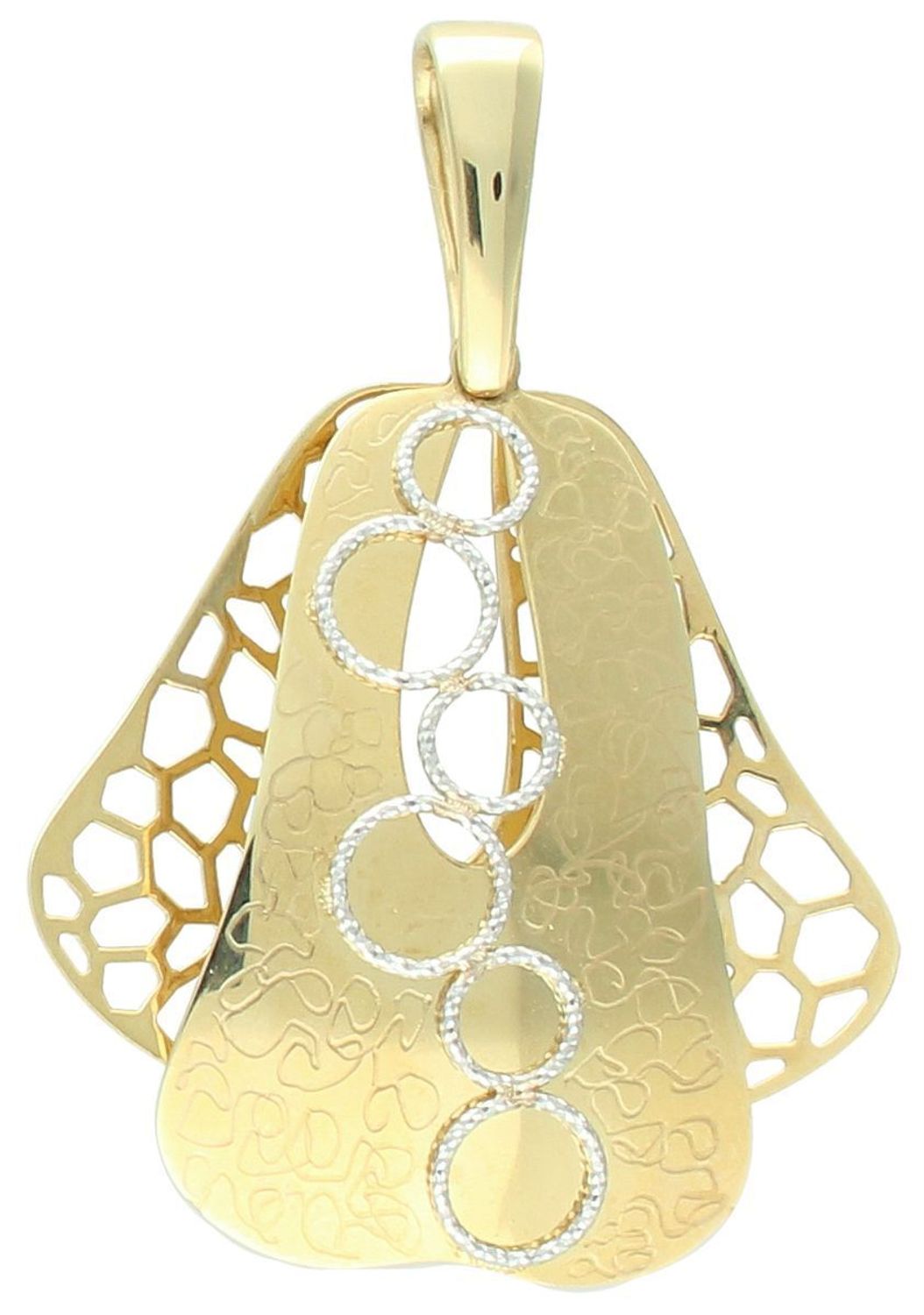 Duża złota zawieszka podwójna blaszka z kółkami nowoczesny wzór, próba 585 000000-177. Złota duża zawieszka. Zawieszka plaster miodu. Podwójna złota zawieszka. Duża złota biżuteria. Na prezent. 1.jpg