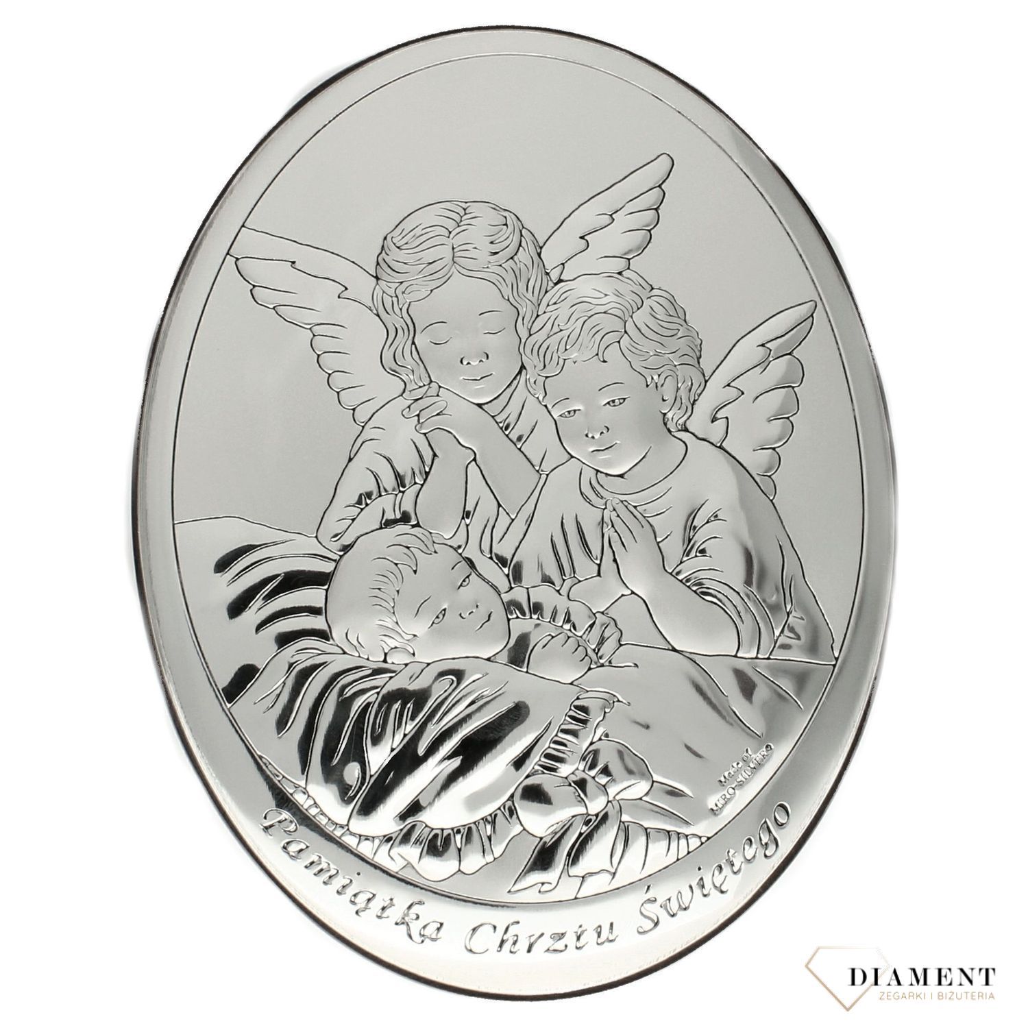 Obrazek srebrny z wizerunkiem Aniołków to idealny prezent na Chrzest Święty. To znakomita ozdoba każdego dziecięcego pokoju, która jest symbolem spokoju (1).jpg