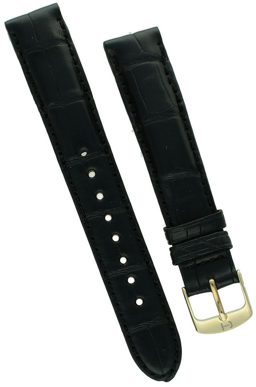 Luksusowy pasek do zegarka Horido z oryginalnej skóry aligatora w czarnym kolorze, szerokość 18 mm, długość 90120 mm, stalowa sprzączka złota. Idealny do zegarków premium.1.jpg