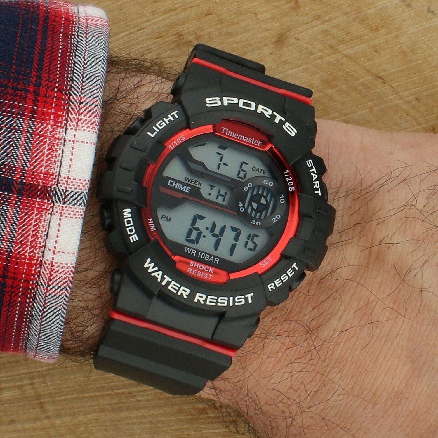 Timemaster Sports 008-10 – dziecięcy zegarek sportowy LCD 10 ATM, czarno-czerwony.jpg