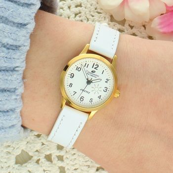 Zegarek komunijny Timemaster Event 013-12 – biały pasek, złota koperta, tarcza 26 mm + pudełko Pamiątka Pierwszej Komunii Św. gold.jpg